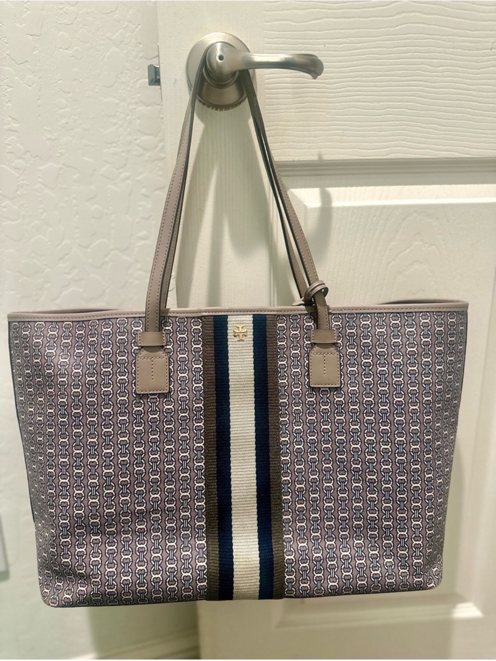 Tory Burch Striped Canvas Tote Shoulder Bag